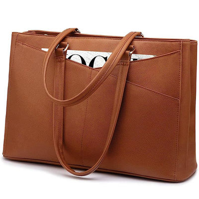 Custom Logo 15.7 Inch PU Leather made Womens Tote Laptop Bag Ladies with Laptop Layer