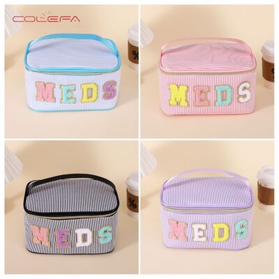Polyester Handheld Embroidered Letter Makeup Bags Large Capacity Wide-Opening Multi-Functional Storage Pouch Preppy-Style Toiletry Bag
