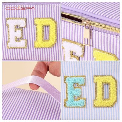 Polyester Handheld Embroidered Letter Makeup Bags Large Capacity Wide-Opening Multi-Functional Storage Pouch Preppy-Style Toiletry Bag