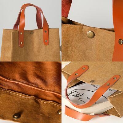 Eco-Friendly Washable Kraft Paper Tote Bag Portable Luxury Commuting Pouch for Office Essentials Book Carryall for Daily Commute