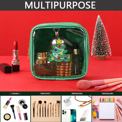 2026 New Arrivals PVC Christmas Makeup Bag with Embroidered Initials Waterproof Large Capacity Portable Travel Toiletry Bags