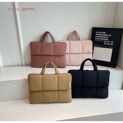 Fall New Arrival Stylish Solid-Color Bags Minimalist Niche Checkered Briefcase Women Casual Lightweight Polyester Everyday Commuting Laptop Bag