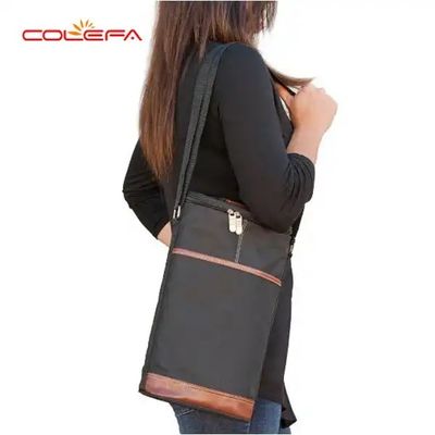 Custom Black Carry 2 Bottle Packing Polyester Thermal Collapsible Wine Bottle Carrier Cooler Bag With Dividers