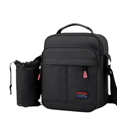 Custom Unisex Man Bag Messenger Men's Crossbody Shoulder Bag Black With Water Bottle Holder