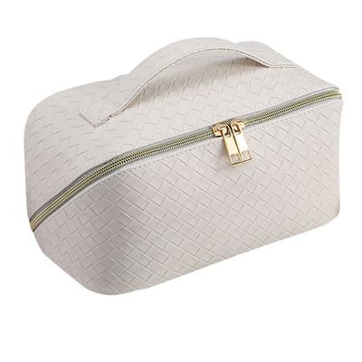 Korean-Style Fashion Large Capacity Makeup Bag High-Quality PU Leather Woven Storage Pouch Multifunctional Cosmetic Bag
