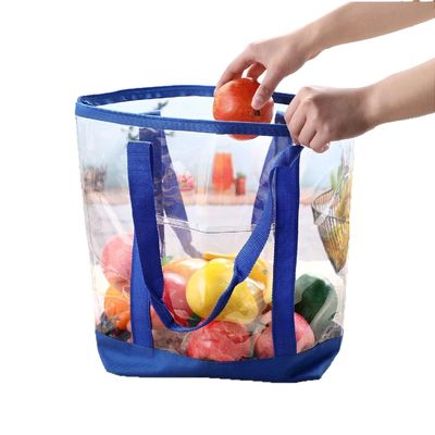 2026 New Customizable Transparent PVC Tote Shopping Bag with Reinforced Seams Colorful Zipper Shopping Laser-Effect Jelly Bag