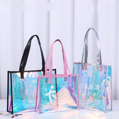 PVC Laser-Color Handheld Shopping Bag Trendy Transparent Jelly Bag with Vibrant Colors Thickened Universal Gift Customized Bag