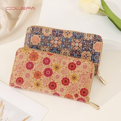 Retro Women's Long-Style Zippered Wallet Phone Case with Printing Bestseller Eco-Friendly Cork Bark Wallet Travel Souvenir
