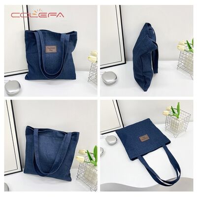 Wholesale Denim Shoulder Bags for Women Casual Korean-Style Tote Bags Handbags for Tutoring Classes Available with LOGO