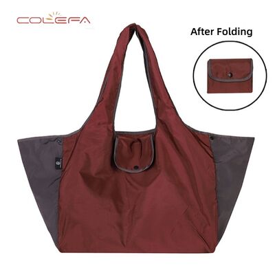 Polyester Foldable Shopping Bag Portable Lightweight Large Capacity Eco-Friendly Tote Side Contrast Color Dual-Use Bag with Logo