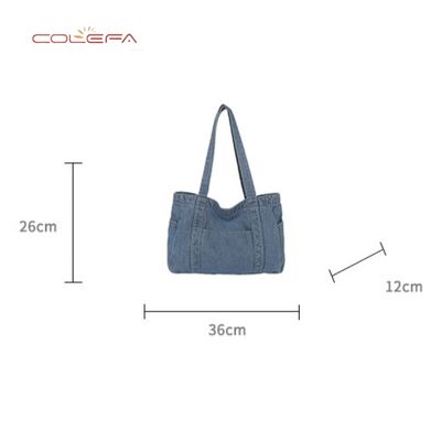 Denim Tote Bag 2026 New Korean Style Fashionable Casual Shoulder Bag Large Capacity Literary Style Commuting Tote Bags with LOGO