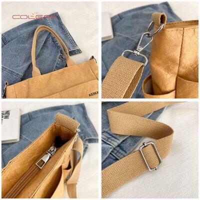 DuPont/Tyvek Paper Tote Bag Washable Wrinkle-Resistant Tear-Proof Paper Bag Trendy Vintage Eco-Friendly Handheld Shoulder Bag