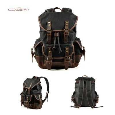 European & American Style Outdoor Backpack Casual Book Bag Large Capacity Travel Backpack Canvas & PU Leather Blend Hiking Bag