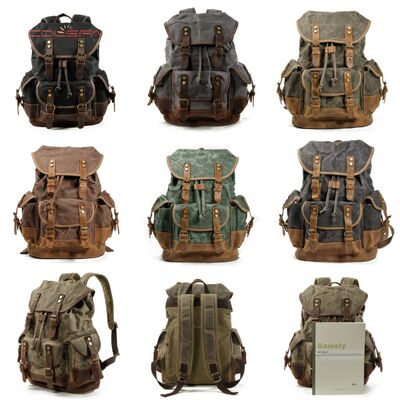 European & American Style Outdoor Backpack Casual Book Bag Large Capacity Travel Backpack Canvas & PU Leather Blend Hiking Bag
