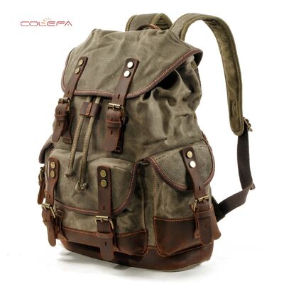 European & American Style Outdoor Backpack Casual Book Bag Large Capacity Travel Backpack Canvas & PU Leather Blend Hiking Bag