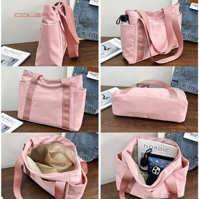 Women's Bag Japanese-Style Solid Color Tote Bag Large Capacity Shoulder Bag Casual Minimalist Mom Bag Canvas Fabric Handbag