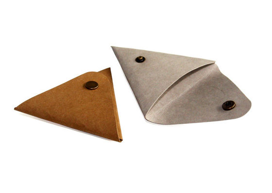 Triangular Washable Kraft Paper Wallet Small Coin Purse With Button Closure
