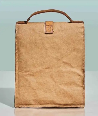 Washable Kraft Paper Insulated Cooler Lunch Bag Brown Grey Colored Reusable With Handle