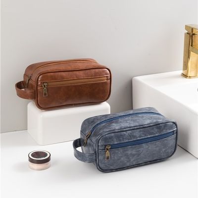Retro-inspired New PU Leather Men's Cosmetic Bag Large Capacity Minimalist Toiletry Pouch Luxury-inspired Premium Storage Bag
