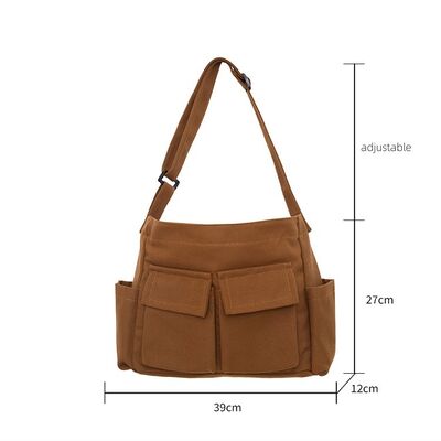 Customizable Large-Capacity Multi-Pocket Canvas Tote Bag for Men and Women Versatile Street Style Tote Bag Simple Casual Travel
