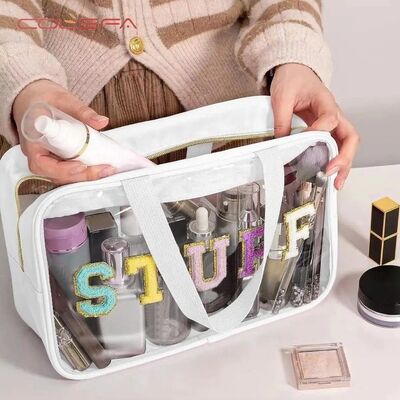Bestseller Large Capacity Toiletry Bag Double-Handle Storage PVC Clear Bag Custom Travel Alphabet Waterproof Makeup Pouch