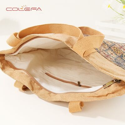 2026 New Trends European Cork Bark Shoulder Tote Bag with Ethnic-Style Printed Tote Bag Eco-Friendly with LOGO