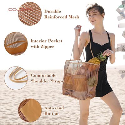 Sac fourre-tout pliable en nylon et mesh pour la plage, sac à bandoulière pour femmes, essentiel pour les voyages d'été en plein air, sac de loisirs en crochet avec couleur personnalisée