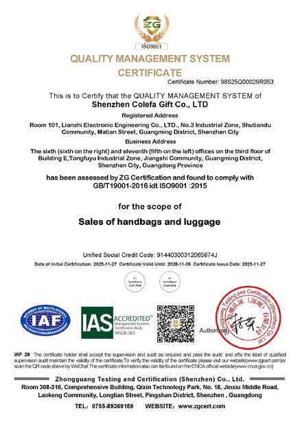La Chine Shenzhen Colefa Gift Co., Ltd. certifications
